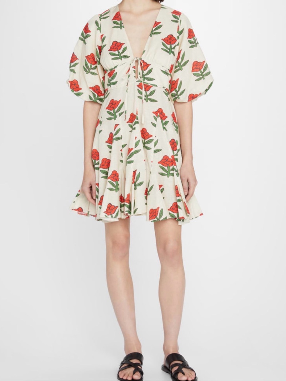 RHODE Madeline Dress in Scarlet Begonia, Cream - Size 4